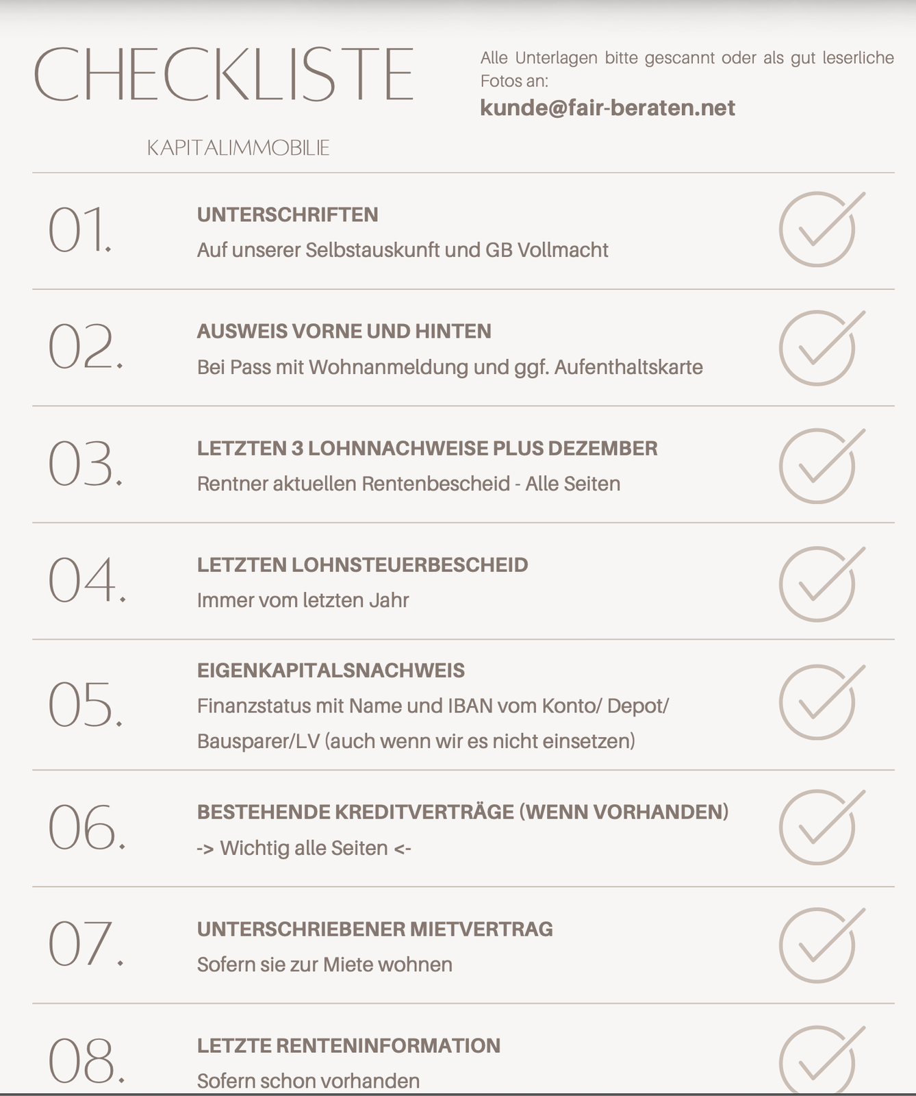 Checkliste Unterlagen